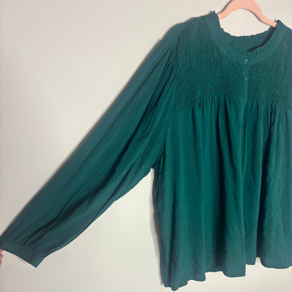 Lane Bryant Ruffle Neck Popover Blouse Top Green Bracelet Sleeve NTW Size 22 - Picture 6 of 8
